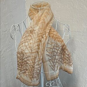Vintage Vera Neumann Light Tan Botanical Print Sheer Scarf